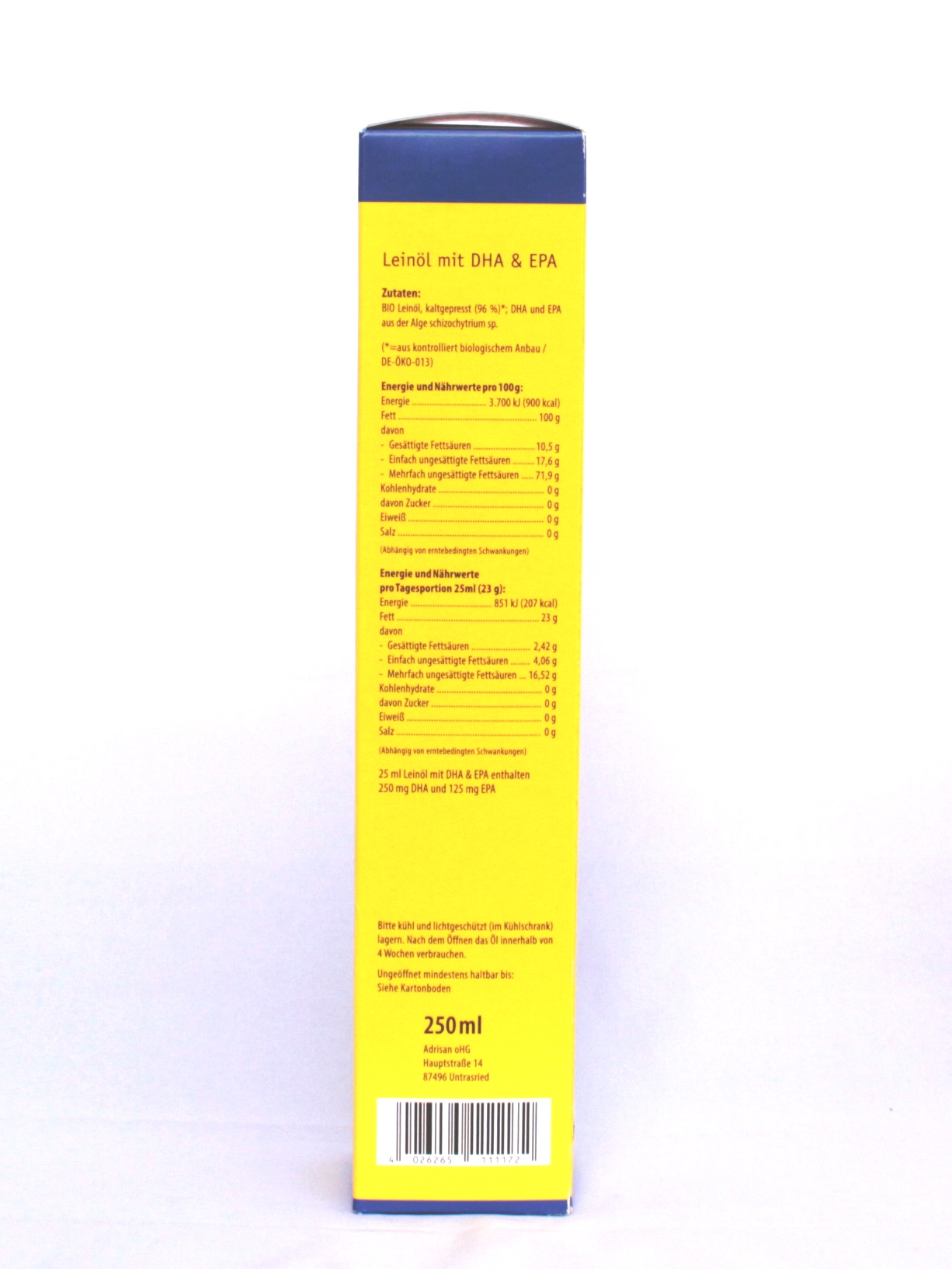 Bio Leinöl mit DHA und EPA, 250 ml natives Speiseöl aus 1. Kaltpressung