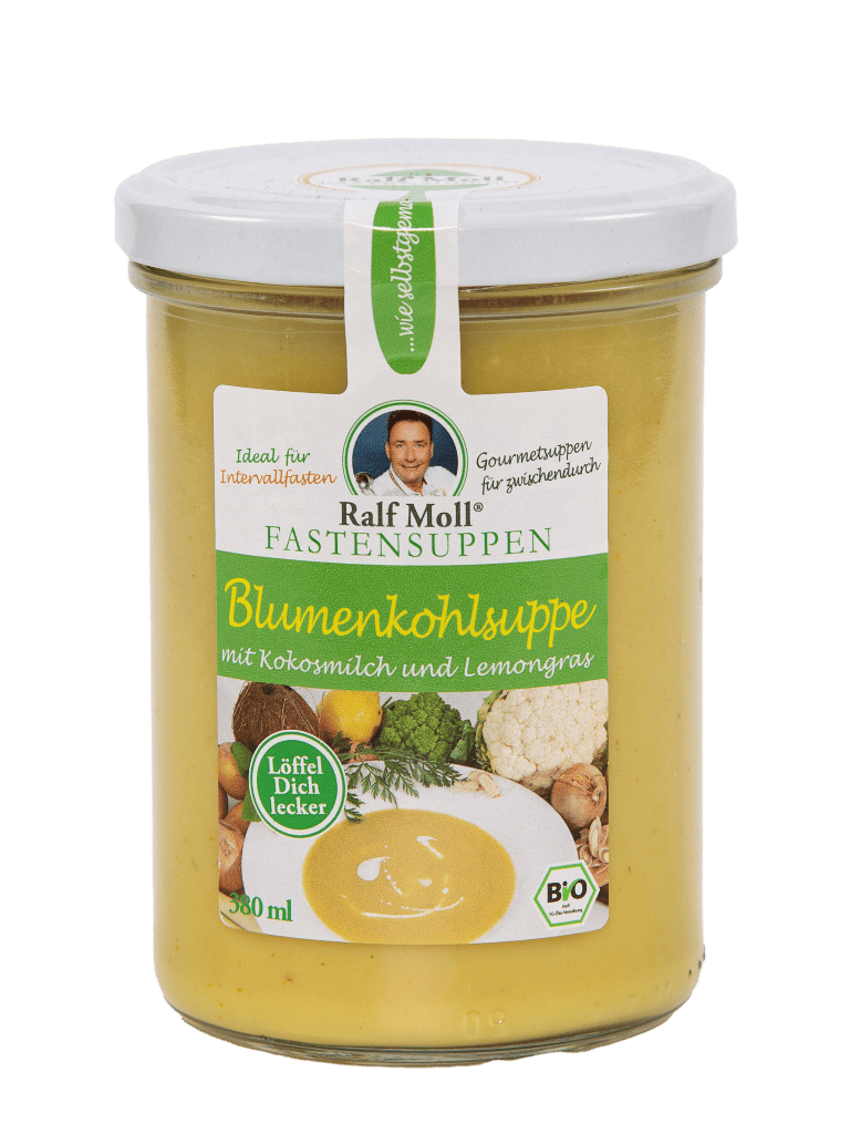 Fastensuppe Bio-Blumenkohlsuppe mit Kokosmilch und Lemongras, 380 ml im Glas