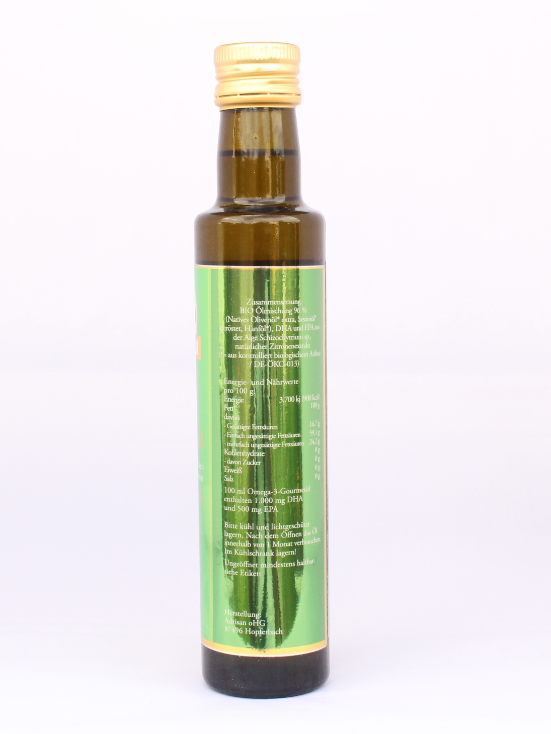 Ralf Moll Omega-3-Gourmetöl mit pflanzlichen EPA-DHA mit Zitrone, 250 ml Glasflasche mit