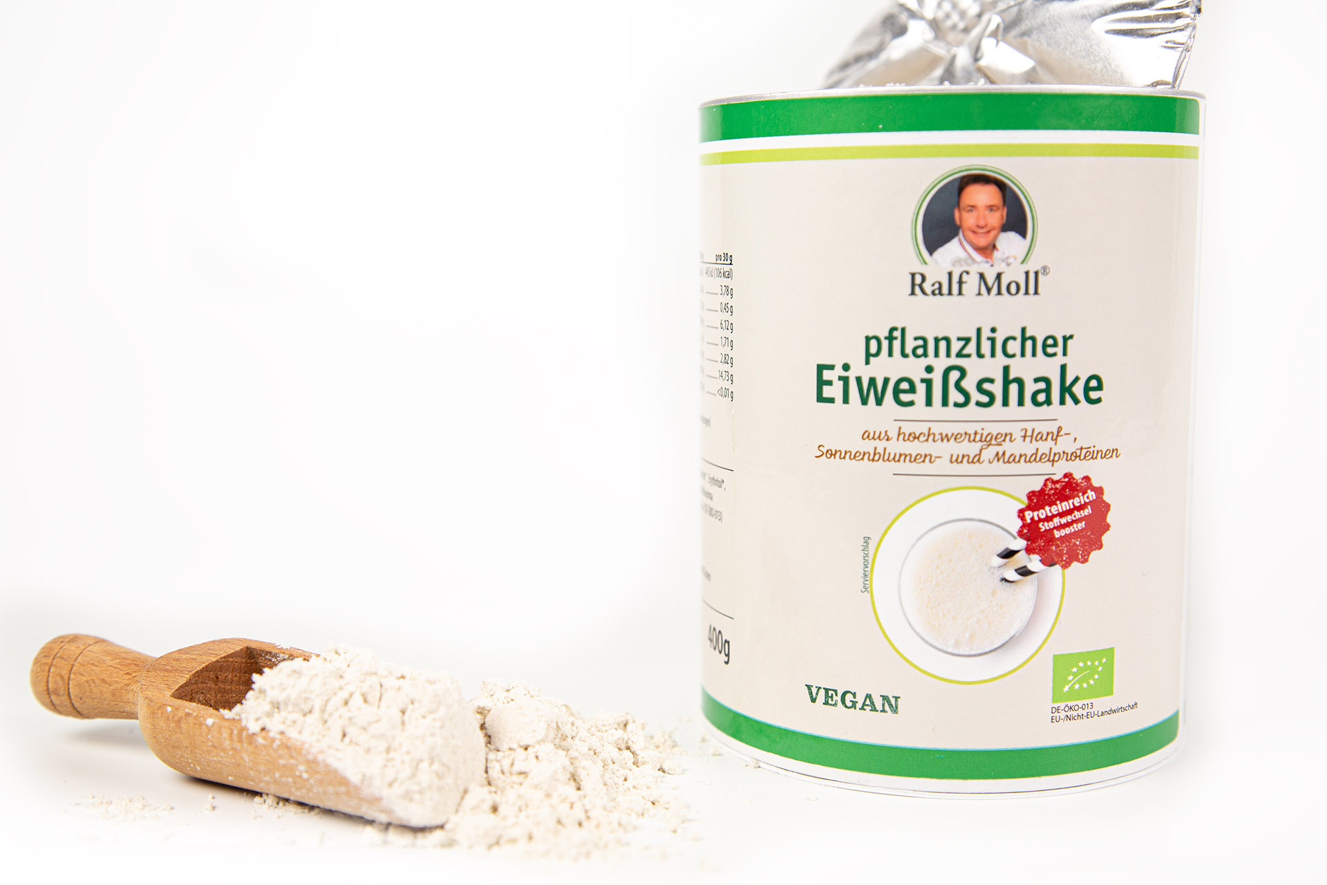 Pflanzlicher Eiweißshake aus hochwertigen Mandelprotein Hanfprotein und Sonnenblumenprotein | 400 g Pulver