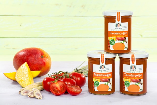 Fastensuppe Bio-Tomatensuppe mit Mango und Kokosmilch, 380 ml i. Gl.