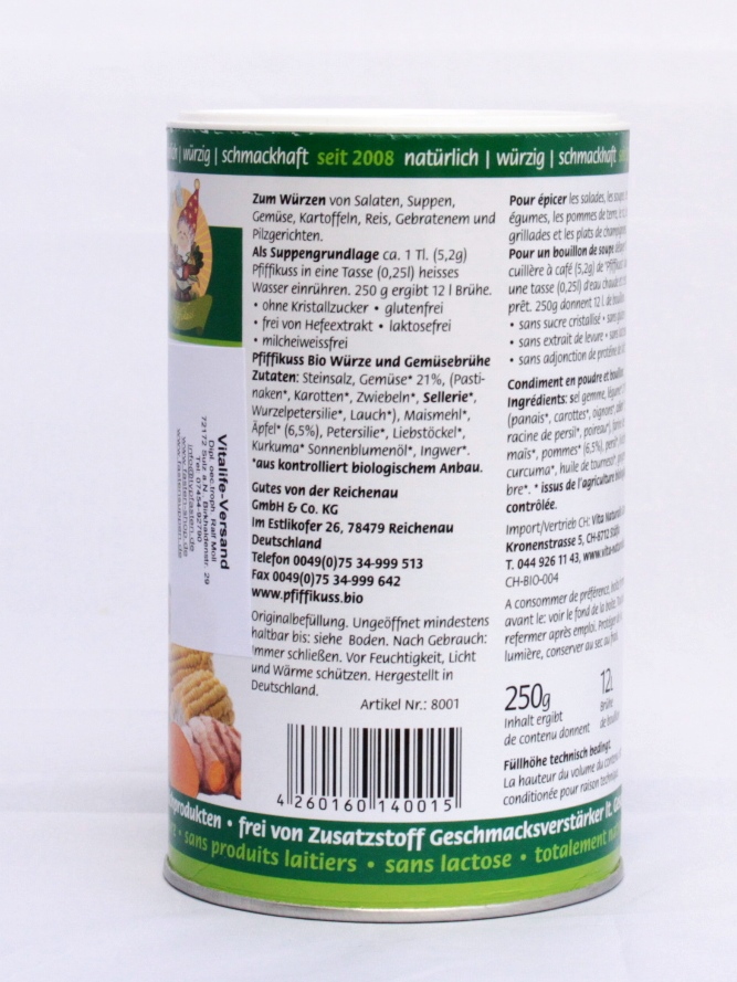 Pfiffikus / Bio-Gourmet-Streuwürze / Gemüsebrühe, 250 g Streuer