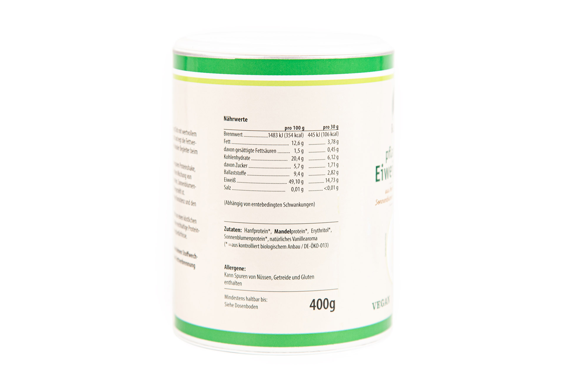 Pflanzlicher Eiweißshake aus hochwertigen Mandelprotein Hanfprotein und Sonnenblumenprotein | 400 g Pulver