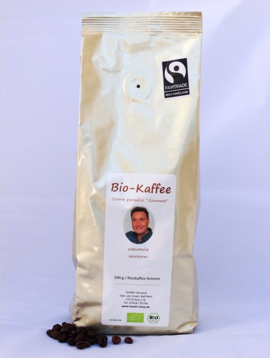 Säurearmer Bio-Gourmet-Kaffee, ganze Bohnen, fairtrade, "creme paradiso", 500 g