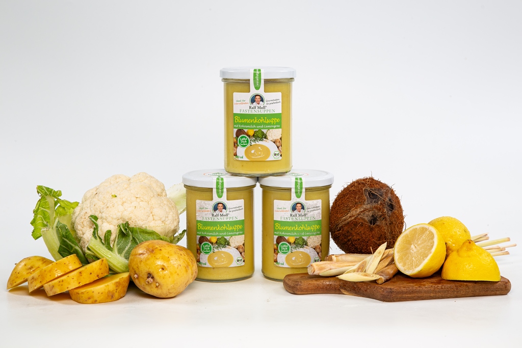 Fastensuppe Bio-Blumenkohlsuppe mit Kokosmilch und Lemongras, 380 ml im Glas