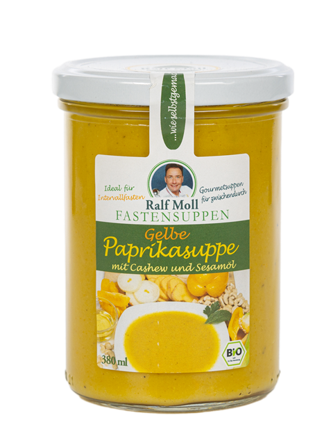 Fastensuppe Bio-Gelbe Paprikasuppe mit Cashew und Sesamöl, 380 ml im Glas