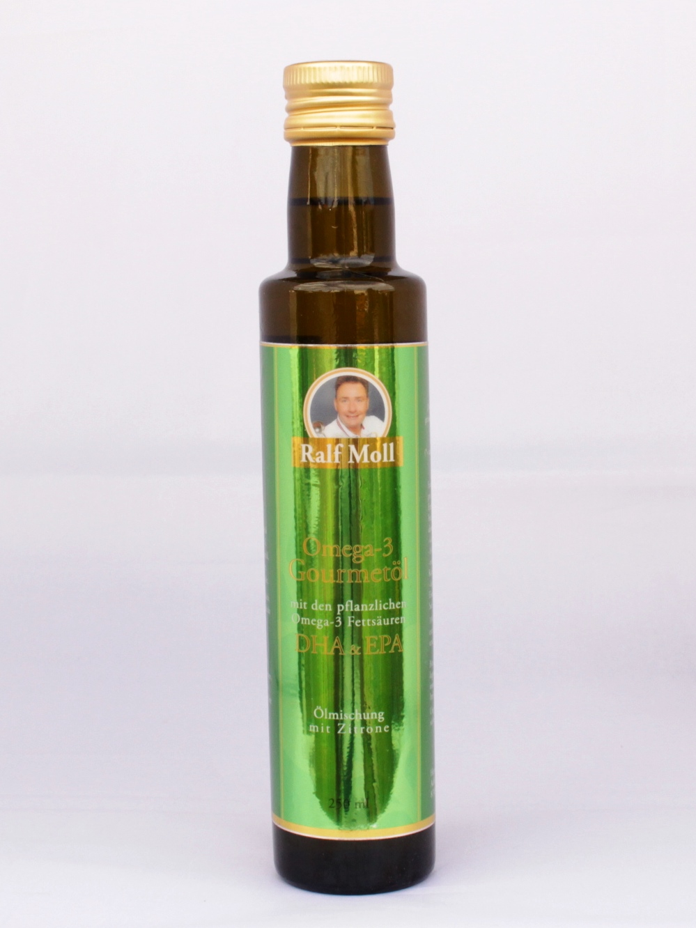 Ralf Moll Omega-3-Gourmetöl mit pflanzlichen EPA-DHA mit Zitrone, 250 ml Glasflasche mit