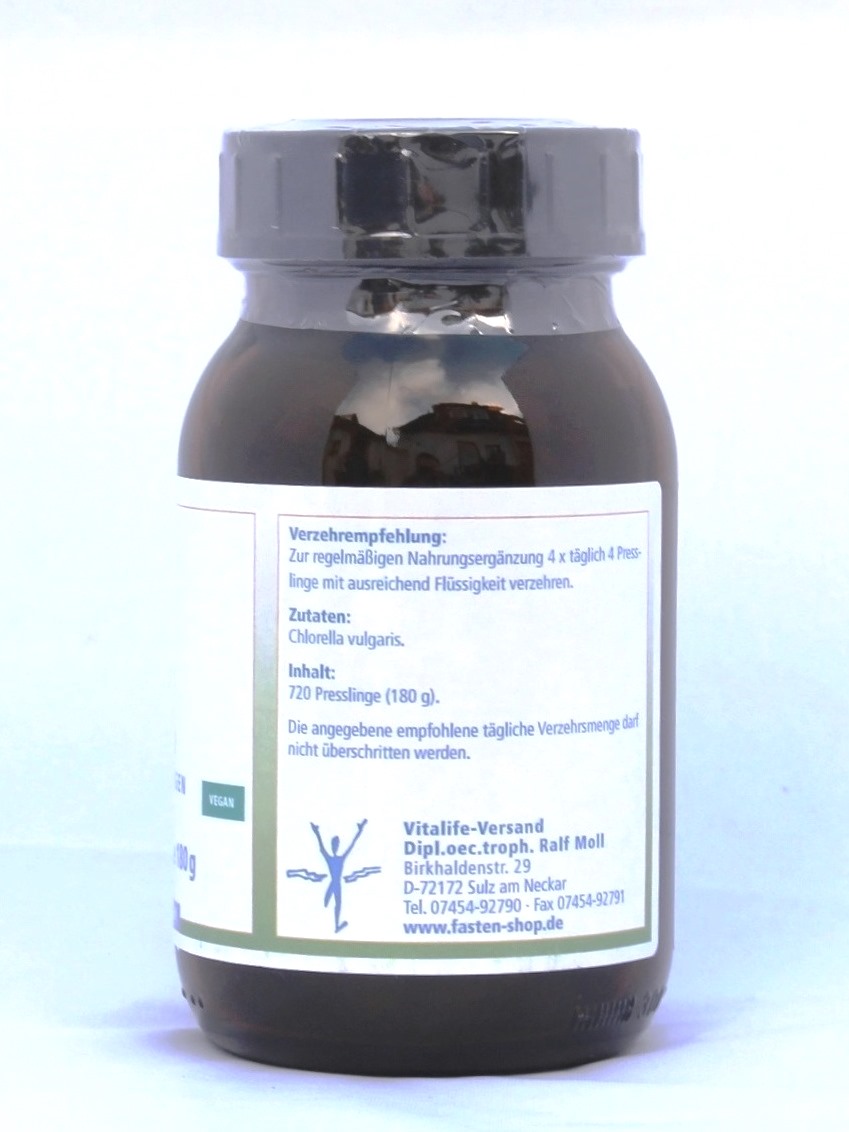 Chlorella-Algen vulgaris, 180g, 720 Presslinge