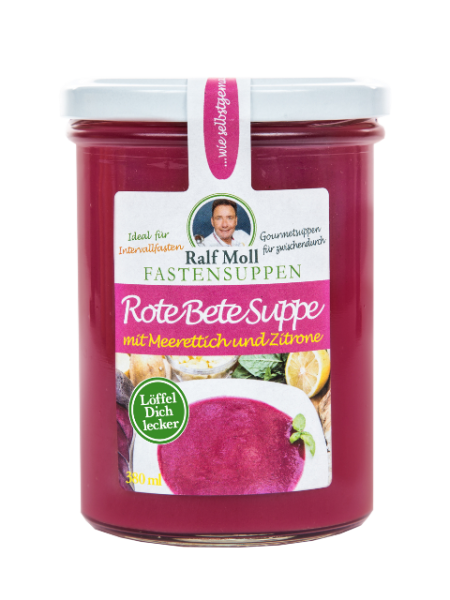 Fastensuppe Bio-Rote-Bete-Suppe mit Meerrettich-Zitrone, 380 ml im Glas